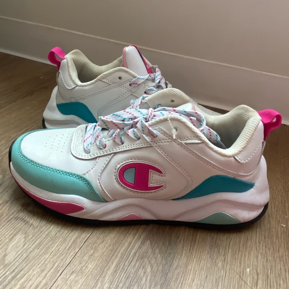 Champion 93 Eighteen SP Block Leather White/PNK/Teal US Size 7 Youth